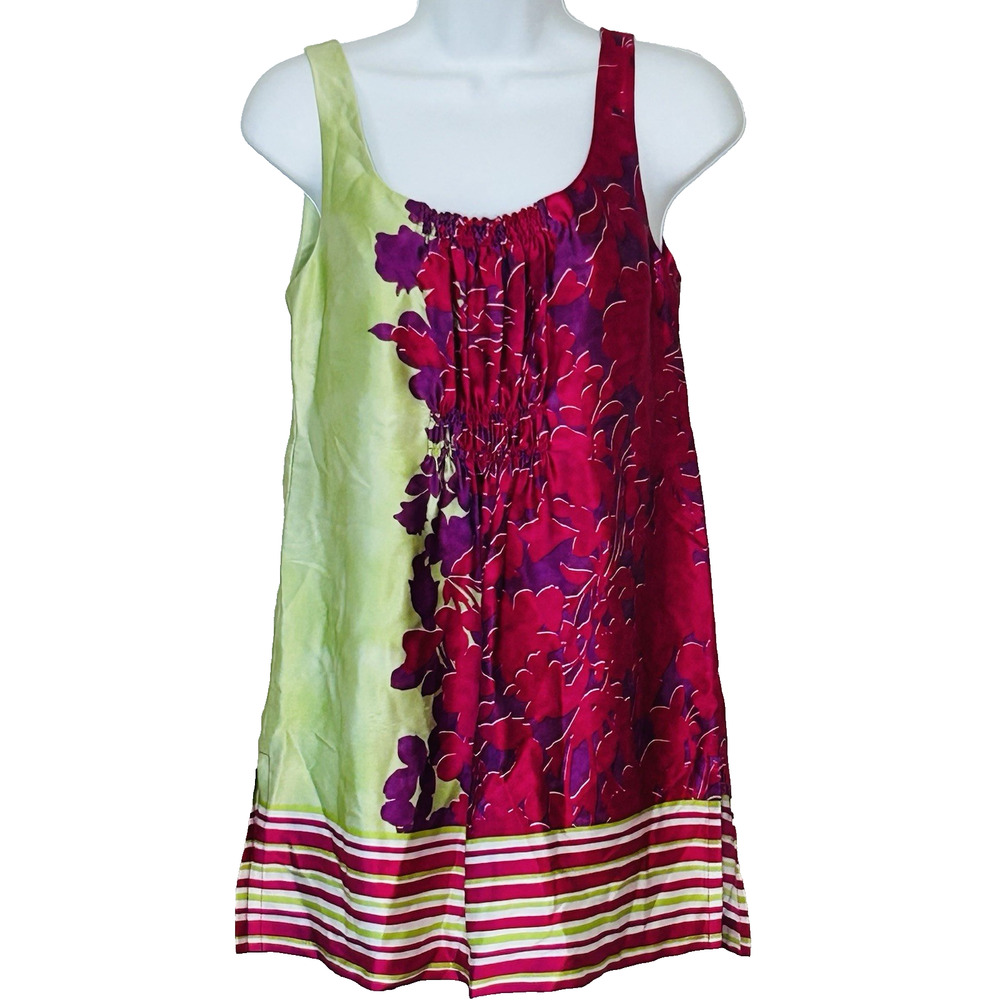 Cabi Babydoll Silk Top Size S Pink Green Floral Y2K Sleeveless Tunic #103‎